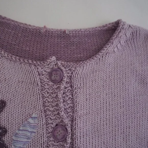 Vintage Lavender w Purple Floral Knit Button Up Cardigan Sweater M - Picture 11 of 11